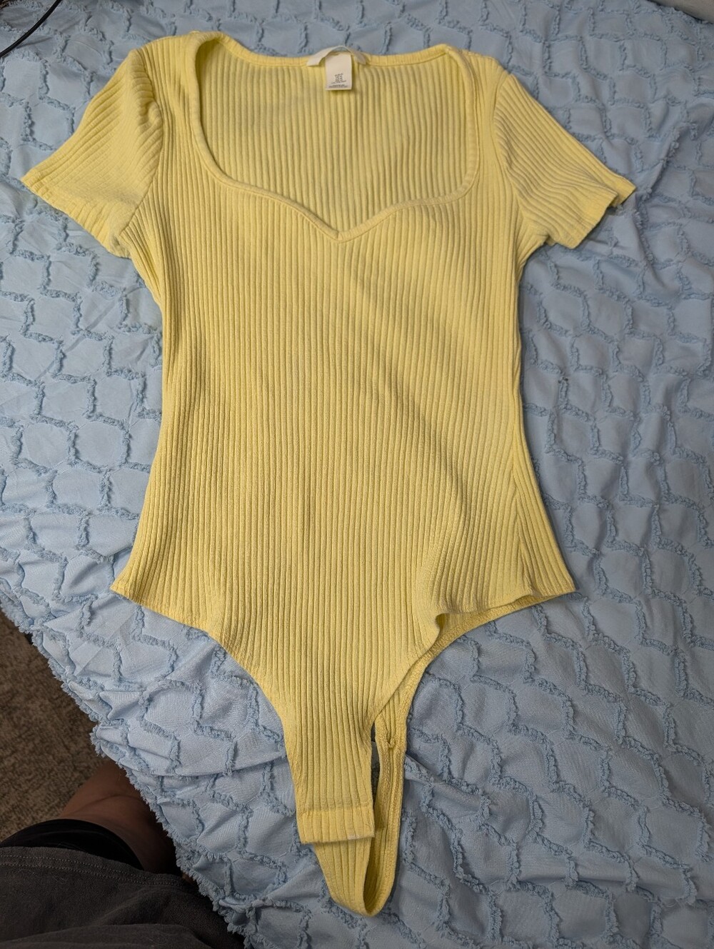 H&M Yellow Ribbed Scoop Neck Bodysuit